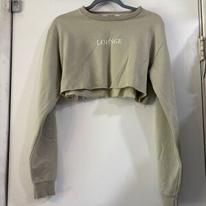 Lounge Cropped Crew Neck Sweater Tan Green Muted minimalist logo M